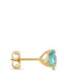 Classic Round Blue Topaz Studs, 14K Yellow Gold Outlet