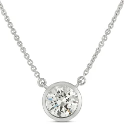 Classic Round Diamond Bezel Pendant, ⅔ Carat Total Weight, 18K White Gold New