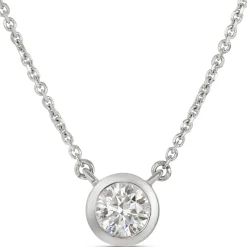 Classic Round Diamond Bezel Pendant, ⅓ Carat Total Weight, 18K White Gold