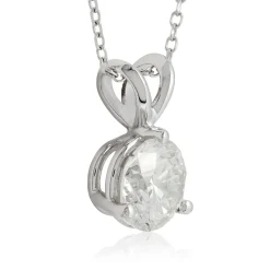 Classic Round Diamond Pendant, 1 Carat Total Weight, 14K White Gold