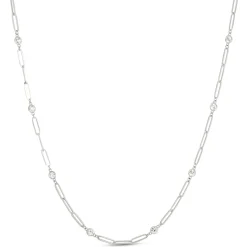 Classic Round Diamond Station Necklace, 1 ½ Carat Total Weight, 14K White Gold Sale