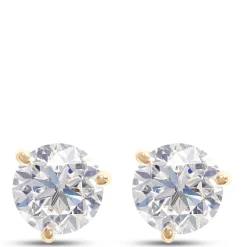Classic Round Diamond Studs, 2 Total Carat Weight, 14K Yellow Gold New