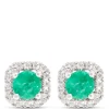 Classic Round Emerald Stud swith Diamond Halo, ⅕ Carat Total Weight, 14K White Gold Best