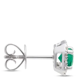 Classic Round Emerald Stud swith Diamond Halo, ⅕ Carat Total Weight, 14K White Gold Best
