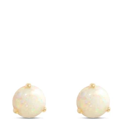 Classic Round Opal Studs, 14K Yellow Gold New