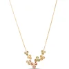 Classic Round Rainbow Sapphire Clusters Necklace, 14K Yellow Gold New