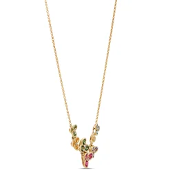 Classic Round Rainbow Sapphire Clusters Necklace, 14K Yellow Gold New