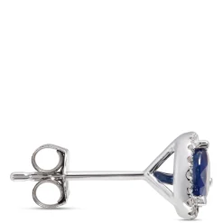 Classic Round Sapphire and Diamond Halo Studs, 14K White Gold Discount