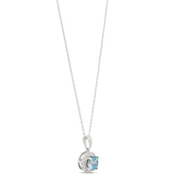 Classic Round Sapphire Diamond Halo Necklace, 1/10 Total Carat Weight, 14K White Gold Online