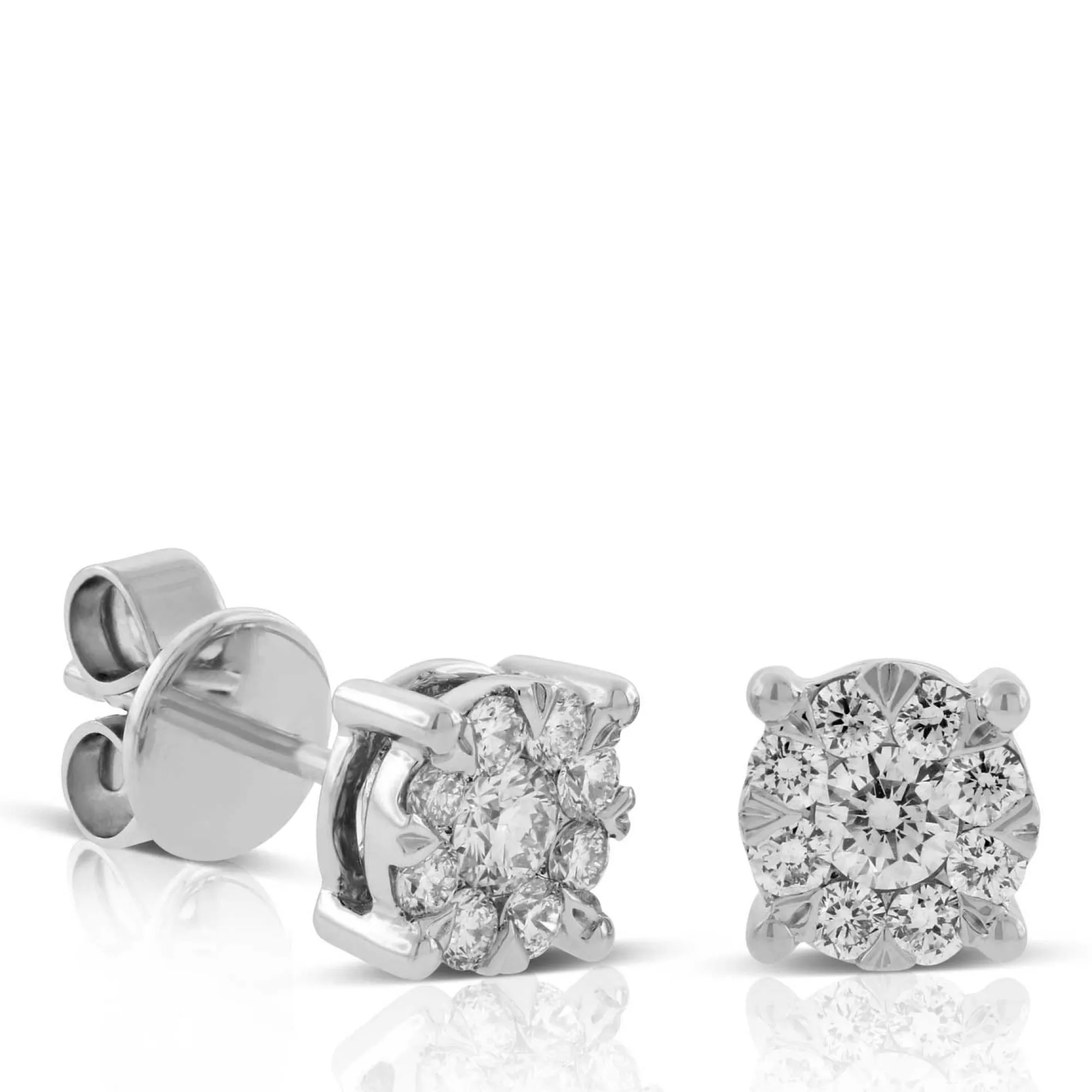 Cluster Diamond Studs, ½ Carat Total Weight, 14K White Gold New
