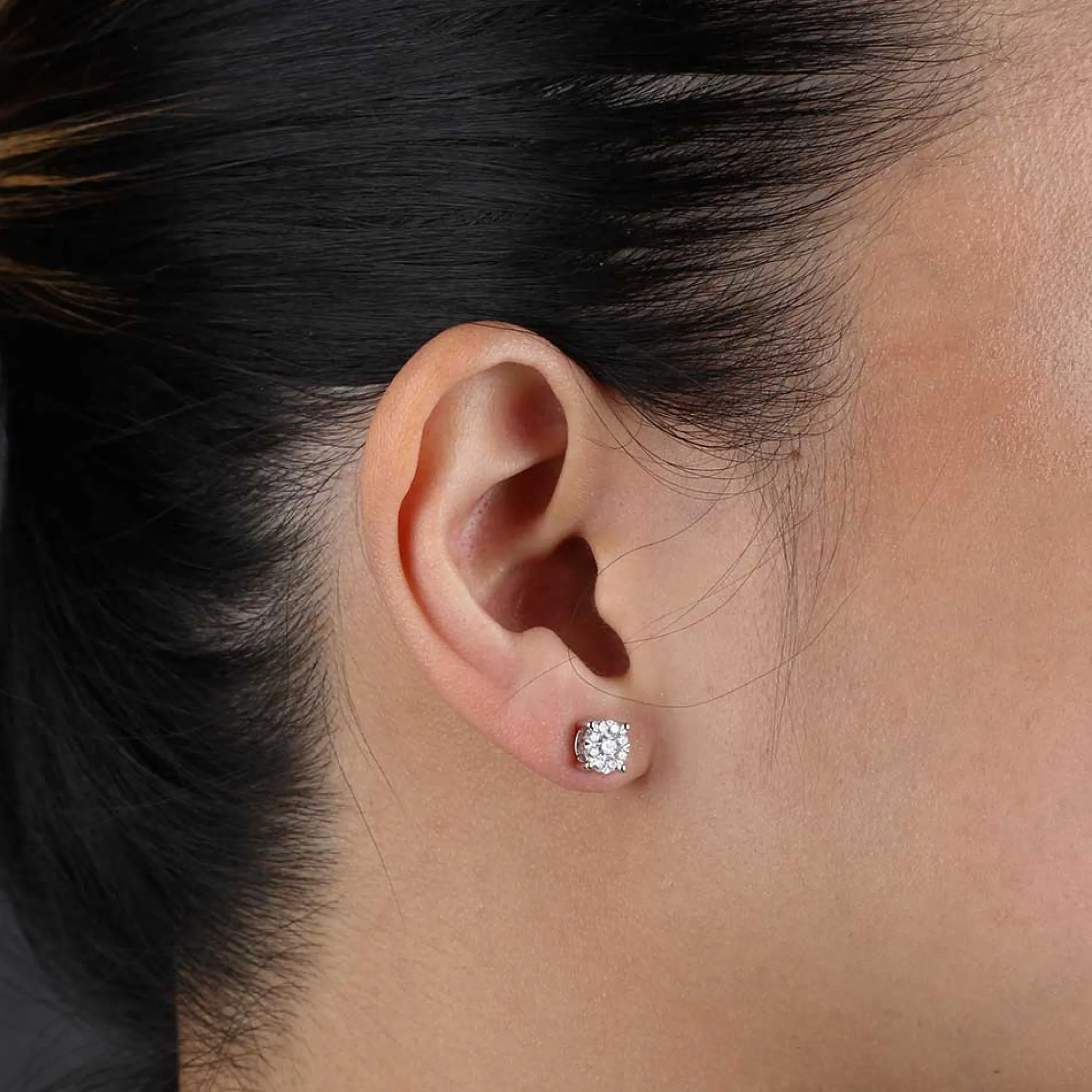 Cluster Diamond Studs, ½ Carat Total Weight, 14K White Gold New