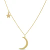 Crescent Moon And Star Pendant, 14K Yellow Gold New