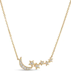 Crescent Moon and Stars Diamond Pendant, 14K Yellow Gold Best