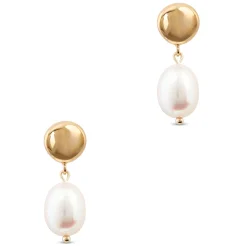 Cultured Freshwater Pearl Drop Earrings, 14K Yellow Gold New