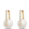 Cultured Pearl Hoop Earrings, 14K Yellow Gold