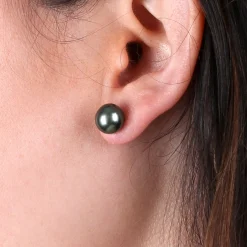 Cultured South Sea Tahitian Pearl Stud Earrings, 14K White Gold Hot