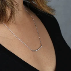 Curved Diamond Bar Necklace 14K Hot