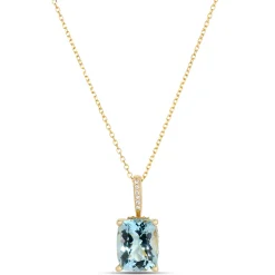 Cushion Aquamarine and Diamond Necklace, 1/10 Total Carat Weight, 14K Yellow Gold Online