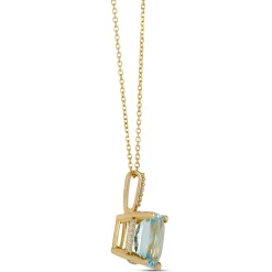 Cushion Aquamarine and Diamond Necklace, 1/10 Total Carat Weight, 14K Yellow Gold Online