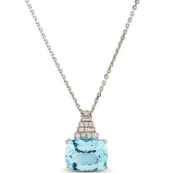 Cushion Aquamarine & Diamond Pyramid Necklace 14K Sale