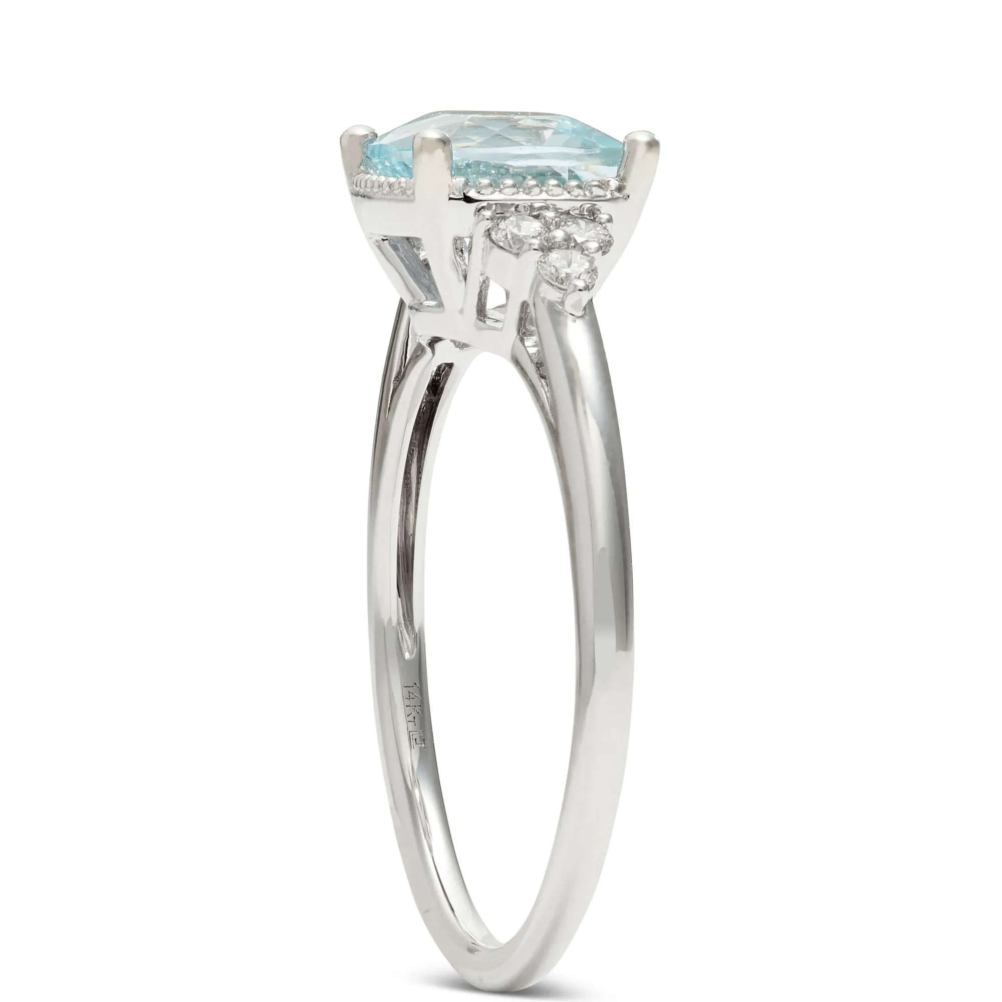 Cushion Aquamarine & Diamond Rings 14K Discount