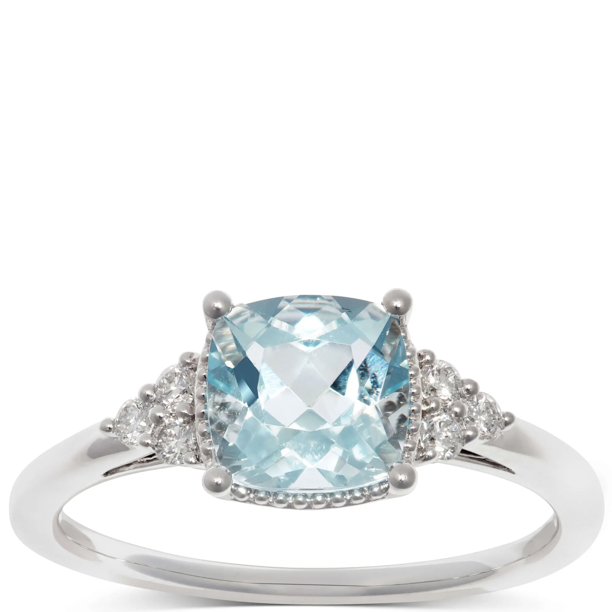 Cushion Aquamarine & Diamond Rings 14K Discount