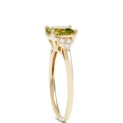 Cushion Cut Peridot and Diamond Ring, 14K Yellow Gold Best