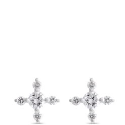 Diamond Cluster Studs, 14K White Gold New