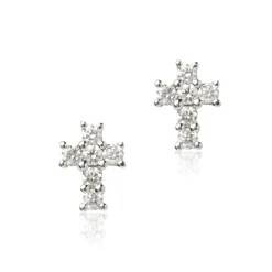 Diamond Cross Studs, 14K White Gold