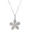 Diamond Flower Shaped Pendant Necklace, 14K White Gold Discount