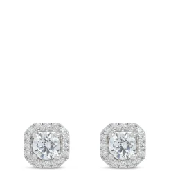Diamond Halo Stud Earrings in 14K White Gold Discount
