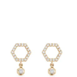 Diamond Hex Shape Dangle Earrings, 14K Yellow Gold Online