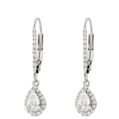 Diamond Leverback Earrings, 14K White Gold Clearance