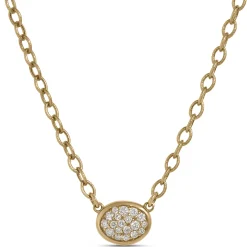 Diamond Oval Disk Pendant, 14K Yellow Gold