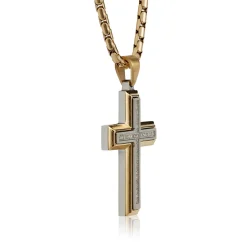 Diamond, Stainless Steel and Ion Plated Gold Cross New