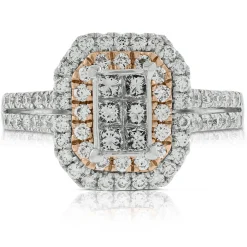 Double Halo Diamond Ring 14K Discount