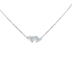 Double Heart Diamond Necklace, 14K White Gold New
