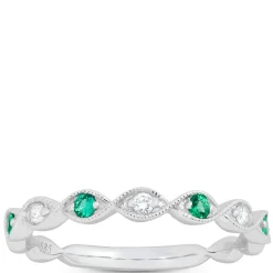 Emerald and Diamond Ring, 14K White Gold Hot
