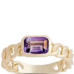 Emerald Cut Amethyst Linked Shank Ring, 14K Yellow Gold Outlet