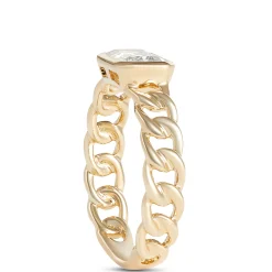 Emerald Cut Aquamarine Linked Shank Ring, 14K Yellow Gold Clearance