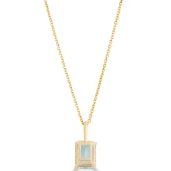 Emerald Cut Aquamarine Necklace, 14K Yellow Gold New