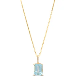Emerald Cut Aquamarine Necklace, 14K Yellow Gold New