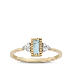 Emerald Cut Aquamarine Ring, 14K Yellow Gold New