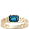 Emerald Cut Blue Tourmaline Linked Shank Ring, 14K Yellow Gold Sale
