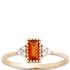 Emerald Cut Citrine and Diamond Ring, 14K Yellow Gold Outlet