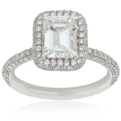 Emerald Cut Diamond Double Halo Engagement Ring 18K New