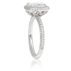 Emerald Cut Diamond Double Halo Engagement Ring 18K New