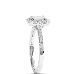 Emerald Cut Diamond Halo Bridal Ring, 14K White Gold