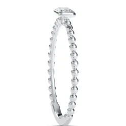 Emerald Cut Diamond Ring with Beaded Shank, 14K White Gold New