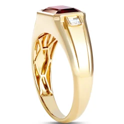 Emerald Cut Garnet Ring with Baguatte Diamonds, ⅕ Total Carat Weight, 14K Yellow Gold Clearance